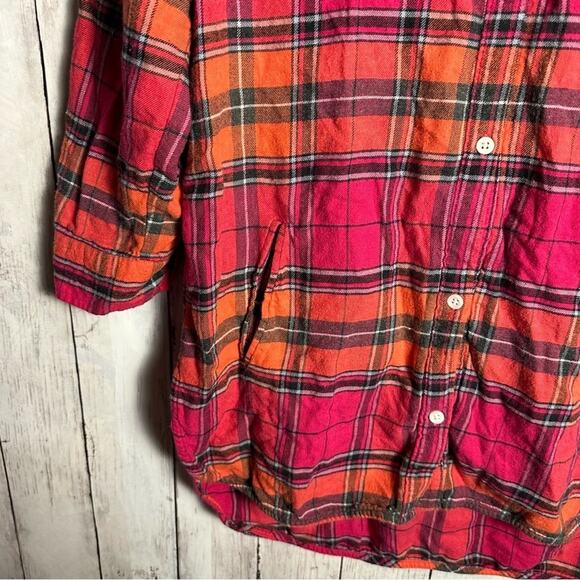DKNY Pink & Orange Plaid Flannel Tunic - Picture 4 of 7